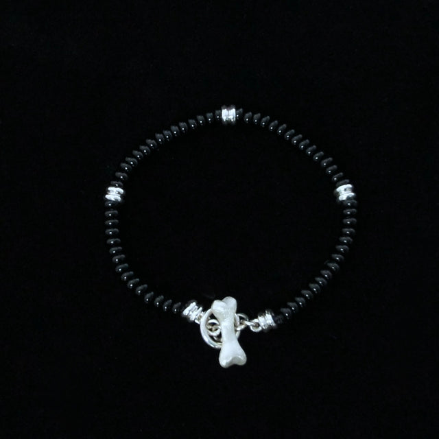 4MM Natural onyx heishi bead ans Sterling Silver bracelet