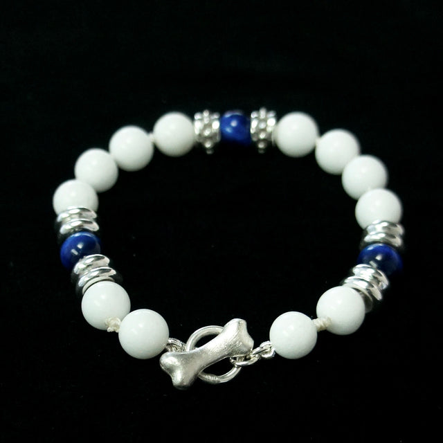 3 STATION WHITE JADE AND LAPIS BRACELET