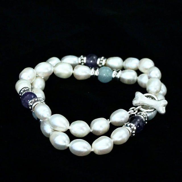 3 STATION BAROQUE PEARL, AMETHYST, AQUAMARINE NECKLACE