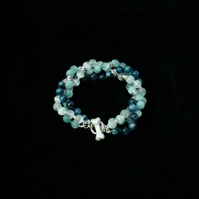 BRAIDED KYANITE, SELENITE AND GREEN MOONSTONE BRACELET